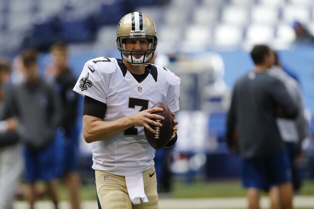 New Orleans Saints quarterback Luke McCown (7) before an NFL football game against the Indianapolis Colts in Indianapolis, Sunday, Oct. 25, 2015. (AP Photo/AJ Mast)