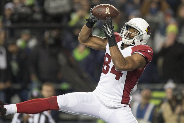 Nov 15, 2015; Seattle, WA, USA; Arizona Cardinals tight end Jermaine Gresham (84) catches a touchdown pass during the fourth quarter at CenturyLink Field. The Cardinals won 39-32. Mandatory Credit: Troy Wayrynen-USA TODAY Sports