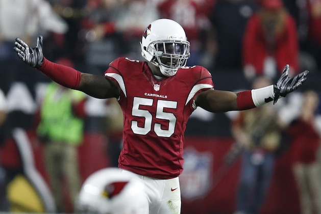 Arizona Cardinals linebacker Sean Weatherspoon (55) during an NFL divisional playoff football game against the Green Bay Packers, Saturday, Jan. 16, 2016, in Glendale, Ariz. (AP Photo/Rick Scuteri)