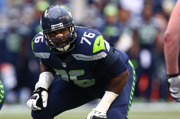 SEATTLE, WA - DECEMBER 20:  Russell Okung #76 of the Seattle Seahawks in action during the game against the Cleveland Browns at CenturyLink Field on December 20, 2015 in Seattle, Washington.  The Seahawks defeated the Browns 30-13.  (Photo by Rob Leiter via Getty Images)