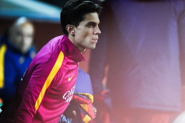 BARCELONA, SPAIN - FEBRUARY 03:  Marc Bartra of FC Barcelona looks on prior to the Copa del Rey Semi Final first leg match between FC Barcelona and Valencia at Nou Camp on February 3, 2016 in Barcelona, Spain.  (Photo by David Ramos/Getty Images)