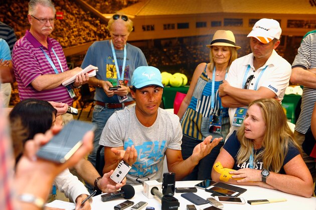 INDIAN WELLS, CA - MARCH 09:  Rafael Nadal of Spain talks to the media during day three of the BNP Paribas Open at Indian Wells Tennis Garden on March 9, 2016 in Indian Wells, California.  (Photo by Julian Finney/Getty Images)