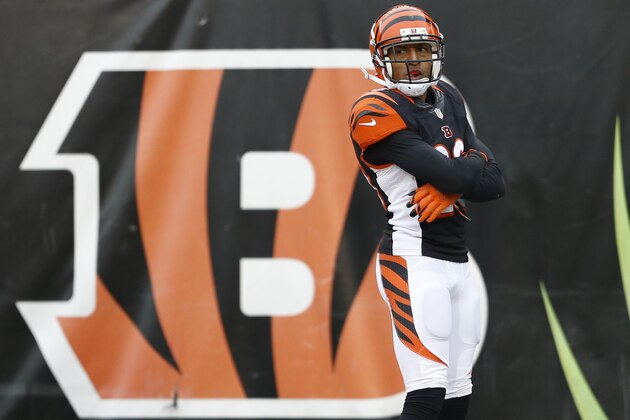 Cincinnati Bengals strong safety Leon Hall poses after scoring a touchdown on an interception in the second half of an NFL football game against the St. Louis Rams, Sunday, Nov. 29, 2015, in Cincinnati. (AP Photo/Gary Landers)