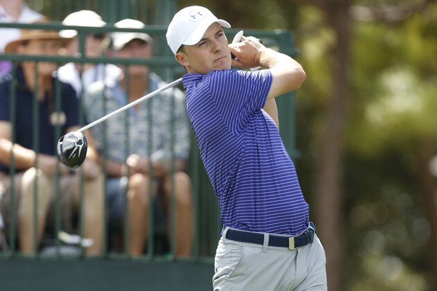 Jordan Spieth hits his tee shot on the first hole during the second round of the Valspar Championship golf tournament Friday, March 11, 2016, in Palm Harbor, Fla. (AP Photo/Brian Blanco)