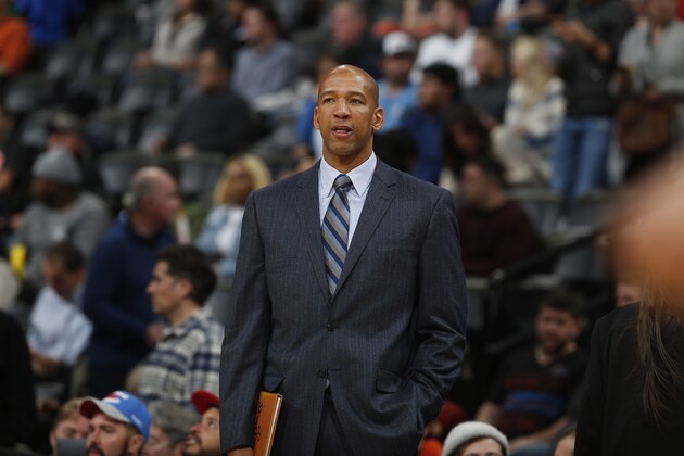 Oklahoma City Thunder assistant coach Monty Williams in the second half of an NBA basketball game Tuesday, Jan. 19, 2016, in Denver. The Thunder won 110-104. (AP Photo/David Zalubowski)