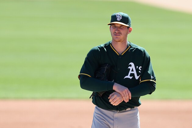 GLENDALE, AZ - MARCH 10:  Starting pitcher Jarrod Parker #11 of the Oakland Athletics on the mound during the spring training game against the Los Angeles Dodgers at Camelback Ranch on March 10, 2014 in Glendale, Arizona.  (Photo by Christian Petersen/Getty Images)