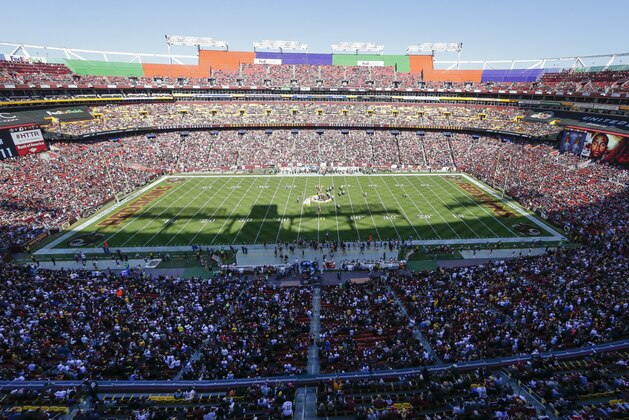FedEx Field is pictured during the first half of an NFL football game between the Washington Redskins and the New Orleans Saints in Landover, Md., Sunday, Nov. 15, 2015. (AP Photo/Mark Tenally)