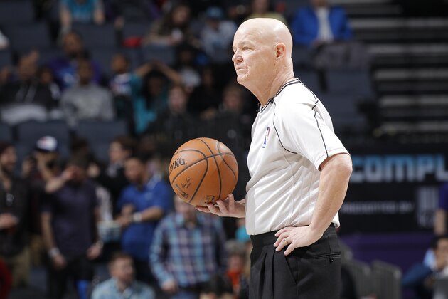CHARLOTTE, NC - MARCH 6: NBA referee Joey Crawford officiates the game between the Toronto Raptors and Charlotte Hornets on March 6, 2015 at Time Warner Cable Arena in Charlotte, North Carolina. NOTE TO USER: User expressly acknowledges and agrees that, by downloading and or using this Photograph, user is consenting to the terms and condition of the Getty Images License Agreement.  (Photo by Rocky Widner/Getty Images)