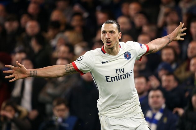 LONDON, ENGLAND - MARCH 9: Zlatan Ibrahimovic of PSG celebrates his goal during the UEFA Champions League round of 16 second leg match between Chelsea FC and Paris Saint-Germain at Stamford Bridge stadium on March 9, 2016 in London, England. (Photo by Jean Catuffe/Getty Images) LONDON, ENGLAND - MARCH 9: Zlatan Ibrahimovic of PSG celebrates his goal during the UEFA Champions League round of 16 second leg match between Chelsea FC and Paris Saint-Germain at Stamford Bridge stadium on March 9, 2016 in London, England. (Photo by Jean Catuffe/Getty Images)