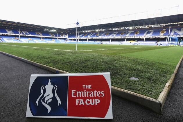 LIVERPOOL, ENGLAND - MARCH 12:  FA Cup signage is seen pitchside prior to the Emirates FA Cup sixth round match between Everton and Chelsea at Goodison Park on March 12, 2016 in Liverpool, England.  (Photo by Clive Brunskill/Getty Images)