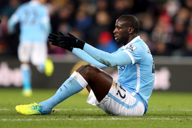 Manchester City's Scaptain Yaya Toure during the English Premier League soccer match between Sunderland and Manchester City at the Stadium of Light, Sunderland, England, Tuesday, Feb. 2, 2016. (AP Photo/Scott Heppell)