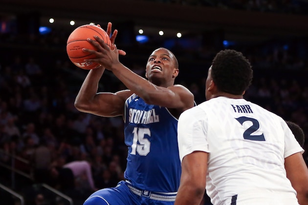 Mar 11, 2016; New York, NY, USA; Seton Hall Pirates guard Isaiah Whitehead (15) drives to the basket as x2 defends during the first half in the semifinals of the Big East conference tournament at Madison Square Garden. Mandatory Credit: Vincent Carchietta-USA TODAY Sports