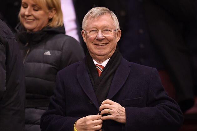 Manchester United's Scottish former manager Alex Ferguson reacts ahead of the UEFA Europa League round of 16, first leg football match between Liverpool and Manchester United at Anfield in Liverpool, northwest England on March 10, 2016. / AFP / PAUL ELLIS        (Photo credit should read PAUL ELLIS/AFP/Getty Images)