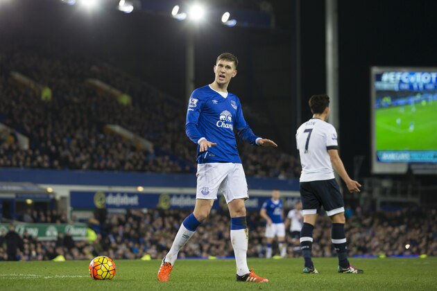 Everton's John Stones gestures to supporters during the English Premier League soccer match between Everton and Tottenham at Goodison Park Stadium, Liverpool, England, Sunday Jan. 3,  2016. (AP Photo/Jon Super)