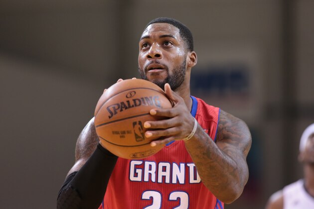 SANTA CRUZ, CA - JANUARY 8:  Branden Dawson #22 of the Grand Rapids Drive shoots a foul shot against the Oklahoma City Blue during the 2016 NBA D-League Showcase on January 8, 2016 at Kaiser Permanente Arena in Santa Cruz, California. NOTE TO USER: User expressly acknowledges and agrees that, by downloading and/or using this Photograph, user is consenting to the terms and conditions of the Getty Images License Agreement. Mandatory Copyright Notice: Copyright 2016 NBAE (Photo by Jack Arent/NBAE via Getty Images)