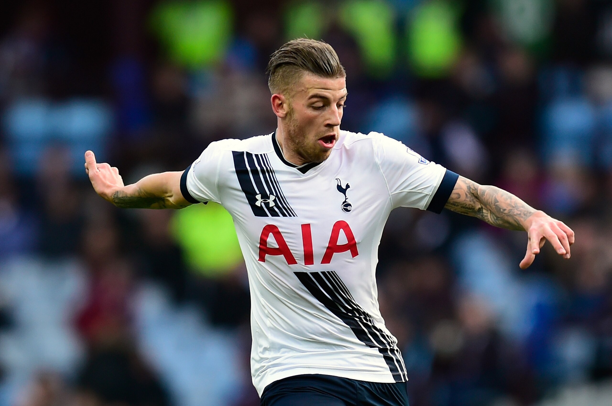 BIRMINGHAM, ENGLAND - MARCH 13:  Toby Alderweireld of Tottenham Hotspur in action during the Barclays Premier League match between Aston Villa and Tottenham Hotspur at Villa Park on March 13, 2016 in Birmingham, England.  (Photo by Stu Forster/Getty Images)