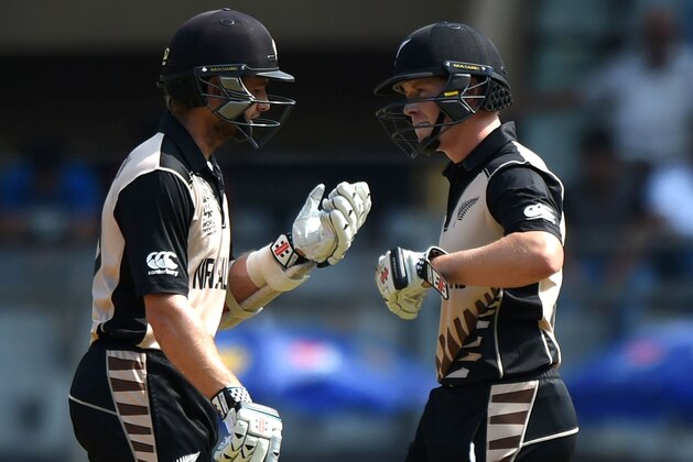 New Zealand's captain Kane Williamson (L) and teammate Henry Nicholls chat during a warm-up match between New Zealand and England ahead of the World T20 cricket tournament at The Wankhede Stadium in Mumbai on March 12, 2016. / AFP / INDRANIL MUKHERJEE (Photo credit should read INDRANIL MUKHERJEE/AFP/Getty Images) New Zealand's captain Kane Williamson (L) and teammate Henry Nicholls chat during a warm-up match between New Zealand and England ahead of the World T20 cricket tournament at The Wankhede Stadium in Mumbai on March 12, 2016. / AFP / INDRANIL MUKHERJEE (Photo credit should read INDRANIL MUKHERJEE/AFP/Getty Images)