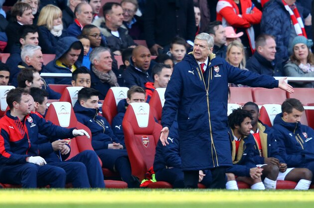 LONDON, ENGLAND - MARCH 13:  Arsene Wenger manager of Arsenal reacts during the Emirates FA Cup sixth round match between Arsenal and Watford at Emirates Stadium on March 13, 2016 in London, England.  (Photo by Richard Heathcote/Getty Images)