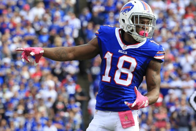 Buffalo Bills wide receiver Percy Harvin runs into position against the New York Giants during the second half of an NFL football game, Sunday, Oct. 4, 2015, in Orchard Park, N.Y. (AP Photo/Bill Wippert)