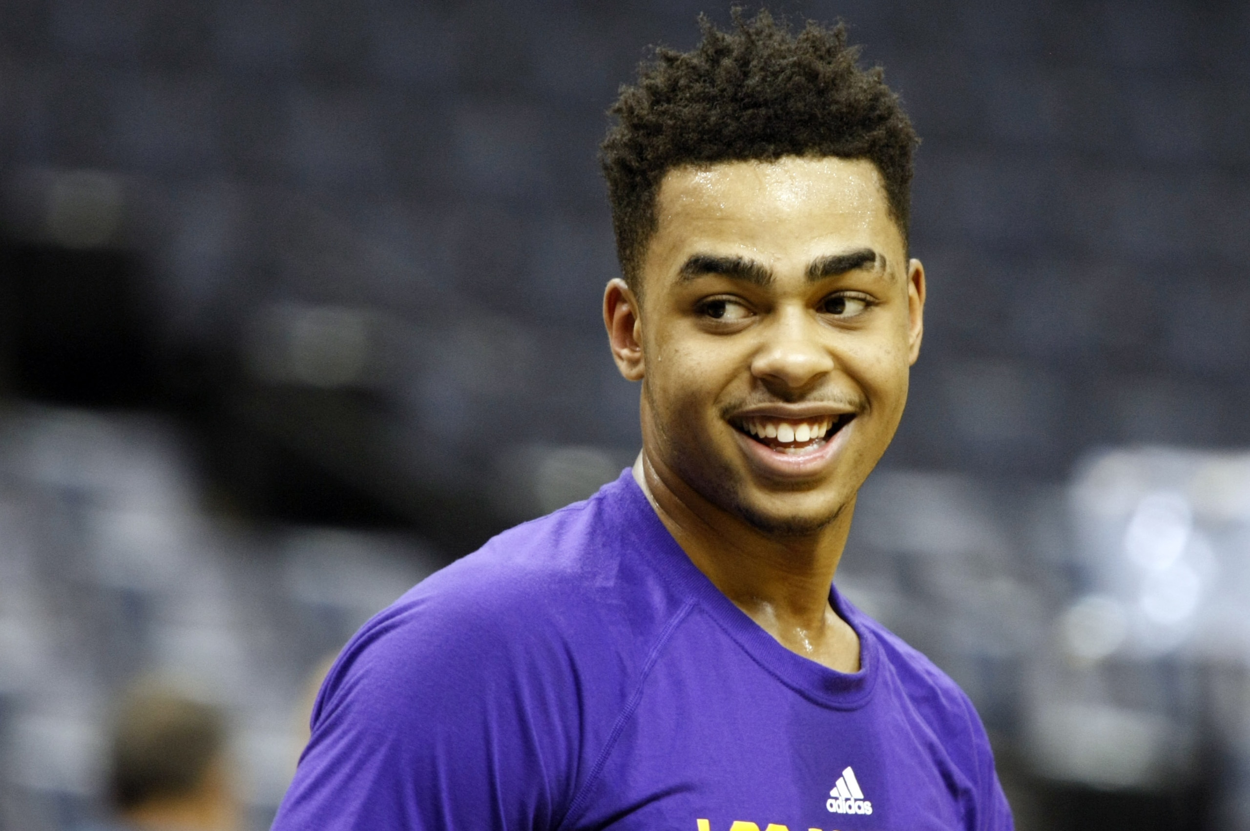 D'Angelo Russell before the first half of an NBA basketball game Sunday, Dec. 27, 2015, in Memphis, Tenn. (AP Photo/Karen Pulfer Focht)