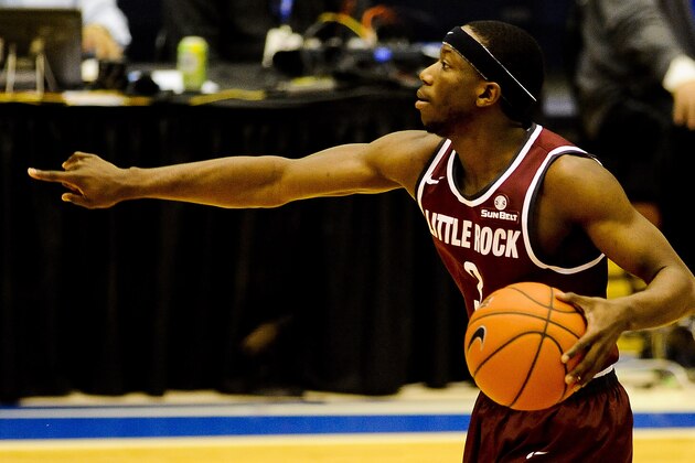 Dec 12, 2015; Chicago, IL, USA;  Arkansas Little Rock Trojans guard Josh Hagins (3)  during the first half of their game against DePaul Blue Demons at McGrath-Phillips Arena. Mandatory Credit: Matt Marton-USA TODAY Sports