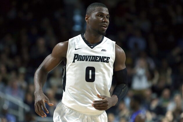 PROVIDENCE, RI - MARCH 2:  Ben Bentil #0 of the Providence Friars reacts after a basket against the Creighton Bluejays in the first half on March 2, 2016, at the Dunkin' Donuts Center in Providence, Rhode Island. (Photo by Jim Rogash/Getty Images)