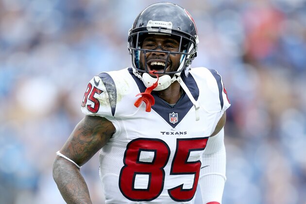 NASHVILLE, TN - DECEMBER 27:  Nate Washington #85 of the Houston Texans celebrates after scoring a touchdown against the Tennessee Titans at LP Field on December 27, 2015 in Nashville, Tennessee.  (Photo by Andy Lyons/Getty Images)