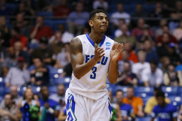 Mar 15, 2016; Dayton, OH, USA; Florida Gulf Coast Eagles guard Julian DeBose (3) reacts during the first half against the Fairleigh Dickinson Knights of First Four of the NCAA men's college basketball tournament at Dayton Arena. Mandatory Credit: Rick Osentoski-USA TODAY Sports