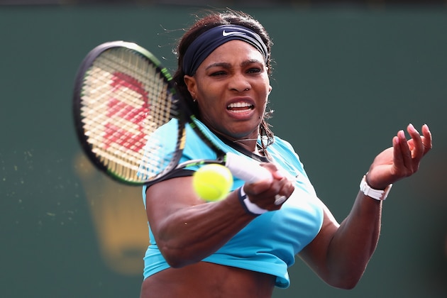 INDIAN WELLS, CA - MARCH 13:  Serena Williams of USA plays a forehand in her match against Yulia Putintseva of Kazakhstan during day seven of the BNP Paribas Open at Indian Wells Tennis Garden on March 13, 2016 in Indian Wells, California.  (Photo by Julian Finney/Getty Images)