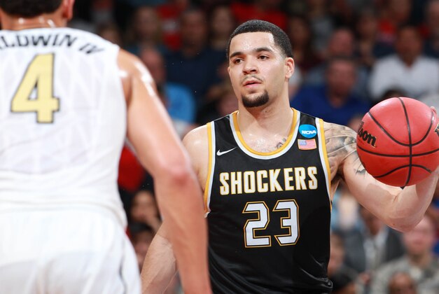 Mar 15, 2016; Dayton, OH, USA; Wichita State Shockers guard Fred VanVleet (23) dribbles the ball while guarded by Vanderbilt Commodores guard Wade Baldwin IV (4)  during the first half of the First Four of the NCAA men's college basketball tournament at Dayton Arena. Mandatory Credit: Brian Spurlock-USA TODAY Sports
