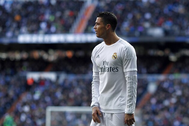 Real Madrid's Cristiano Ronaldo gestures during a Spanish La Liga soccer match between Real Madrid and Atletico Madrid at the Santiago Bernabeu stadium in Madrid, Spain, Saturday Feb. 27, 2016. (AP Photo/Oscar del Pozo)