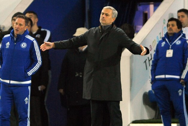 Chelsea manager Jose Mourinho reacts during the English Premier League soccer match between Leicester City and Chelsea at the King Power Stadium in Leicester, England, Monday, Dec. 14, 2015. Leicester won the match 2-1. (AP Photo/Rui Vieira)