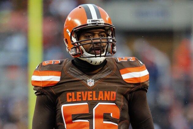 Cleveland Browns linebacker Karlos Dansby during an NFL football game against the Pittsburgh Steelers in Cleveland, Ohio Sunday, Jan. 3, 2016. (Winslow Townson/AP Images for Panini)