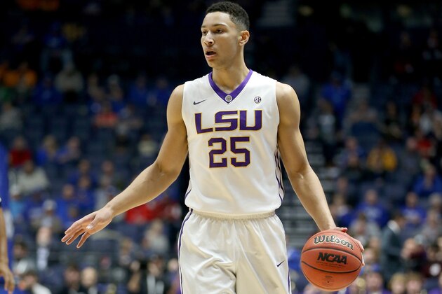 NASHVILLE, TN - MARCH 11:  Ben Simmons #25 of the LSU Tigers dribbles the ball during the game against the Tennessee Volunteers during the quarterfinals of the SEC Basketball Tournament at Bridgestone Arena on March 11, 2016 in Nashville, Tennessee.  (Photo by Andy Lyons/Getty Images)