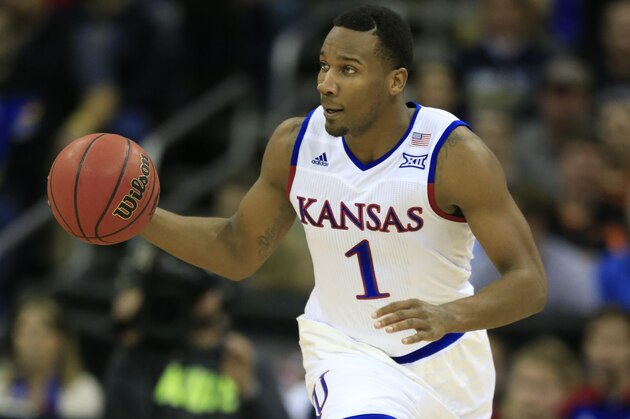 Kansas guard Wayne Selden Jr. (1) during the first half of an NCAA college basketball game against Kansas State in the quarterfinals of the Big 12 conference tournament in Kansas City, Mo., Thursday, March 10, 2016. (AP Photo/Orlin Wagner)