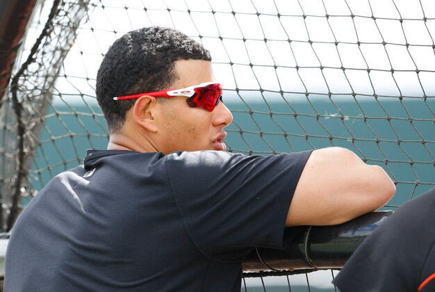 Mar 8, 2016; Sarasota, FL, USA; Baltimore Orioles third baseman Manny Machado (13) works out prior to the game at Ed Smith Stadium. Mandatory Credit: Kim Klement-USA TODAY Sports