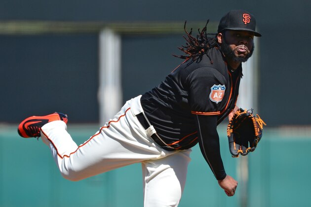 SCOTTSDALE, AZ - MARCH 09:  Starting pitcher Johnny Cueto #47 of the San Francisco Giants delivers a pitch in the second inning against the Colorado Rockies during the spring training game at Scottsdale Stadium on March 9, 2016 in Scottsdale, Arizona.  (Photo by Jennifer Stewart/Getty Images)