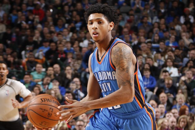 DALLAS, TX - JANUARY 22: Cameron Payne #22 of the Oklahoma City Thunder handles the ball during the game against the Dallas Mavericks on January 22, 2016 at the American Airlines Center in Dallas, Texas. NOTE TO USER: User expressly acknowledges and agrees that, by downloading and or using this photograph, User is consenting to the terms and conditions of the Getty Images License Agreement. Mandatory Copyright Notice: Copyright 2016 NBAE (Photo by Glenn James/NBAE via Getty Images) DALLAS, TX - JANUARY 22: Cameron Payne #22 of the Oklahoma City Thunder handles the ball during the game against the Dallas Mavericks on January 22, 2016 at the American Airlines Center in Dallas, Texas. NOTE TO USER: User expressly acknowledges and agrees that, by downloading and or using this photograph, User is consenting to the terms and conditions of the Getty Images License Agreement. Mandatory Copyright Notice: Copyright 2016 NBAE (Photo by Glenn James/NBAE via Getty Images)