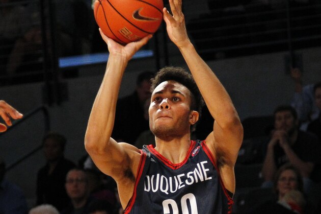 Dec 29, 2015; Atlanta, GA, USA; Duquesne Dukes guard Josh Steel (30) shoots the ball against the Georgia Tech Yellow Jackets in the second half at McCamish Pavilion. The Yellow Jackets won 73-67. Mandatory Credit: Brett Davis-USA TODAY Sports