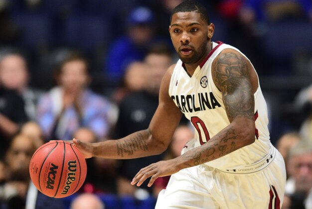 Mar 11, 2016; Nashville, TN, USA; South Carolina Gamecocks guard Sindarius Thornwell (0) dribbles the ball up the court in the first half against the Georgia Bulldogs during the SEC tournament at Bridgestone Arena. Mandatory Credit: Christopher Hanewinckel-USA TODAY Sports