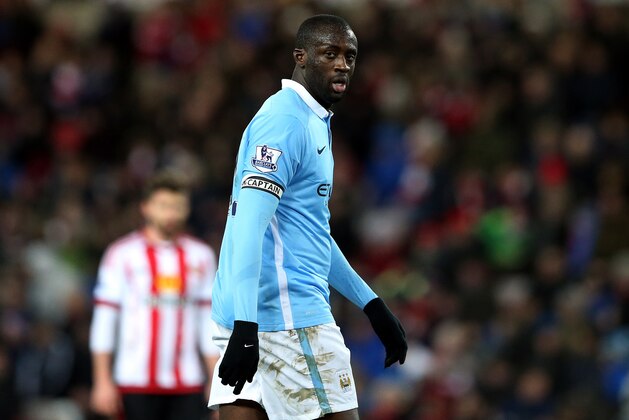 Manchester City's Scaptain Yaya Toure during the English Premier League soccer match between Sunderland and Manchester City at the Stadium of Light, Sunderland, England, Tuesday, Feb. 2, 2016. (AP Photo/Scott Heppell)