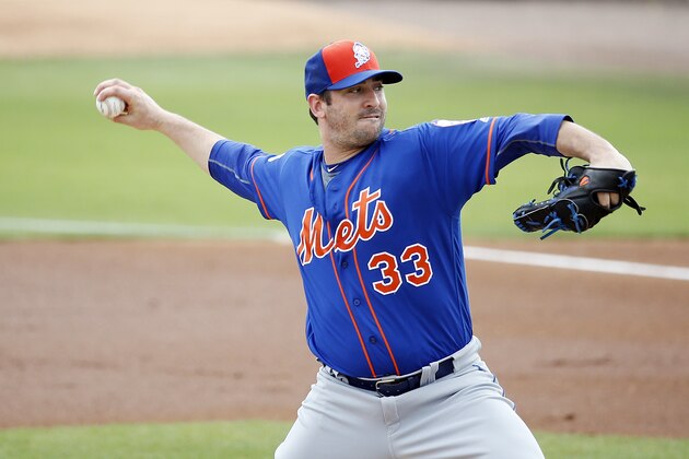New York Mets' starting pitcher Matt Harvey delivers the ball during the first inning of an exhibition spring training baseball game against the Marlins, Sunday, March 13, 2016, in Jupiter, Fla. (AP Photo/Brynn Anderson) New York Mets' starting pitcher Matt Harvey delivers the ball during the first inning of an exhibition spring training baseball game against the Marlins, Sunday, March 13, 2016, in Jupiter, Fla. (AP Photo/Brynn Anderson)