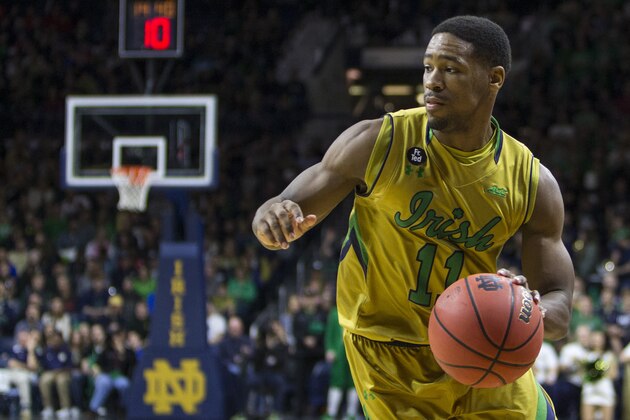 Notre Dame’s Demetrius Jackson (11) drives during the second half of Notre Dame's 89-75 win against North Carolina State in an NCAA college basketball game Saturday, March 5, 2016, in South Bend, Ind. (AP Photo/Robert Franklin)