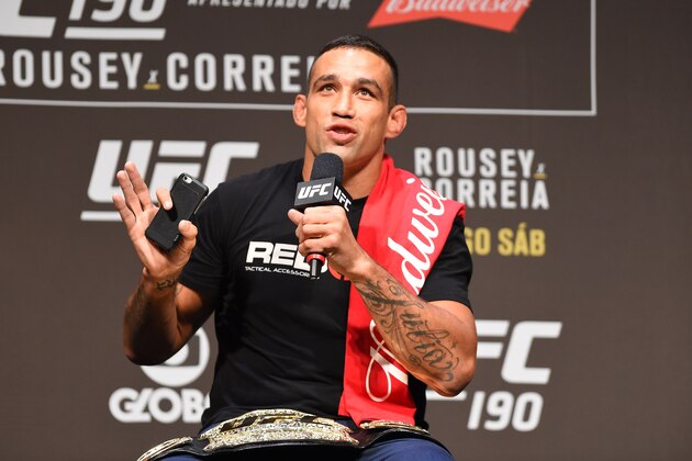 RIO DE JANEIRO, BRAZIL - JULY 31:  UFC heavyweight champion Fabricio Werdum speaks to the media during the UFC 190 weigh-in inside HSBC Arena on July 31, 2015 in Rio de Janeiro, Brazil.  (Photo by Josh Hedges/Zuffa LLC/Zuffa LLC via Getty Images)