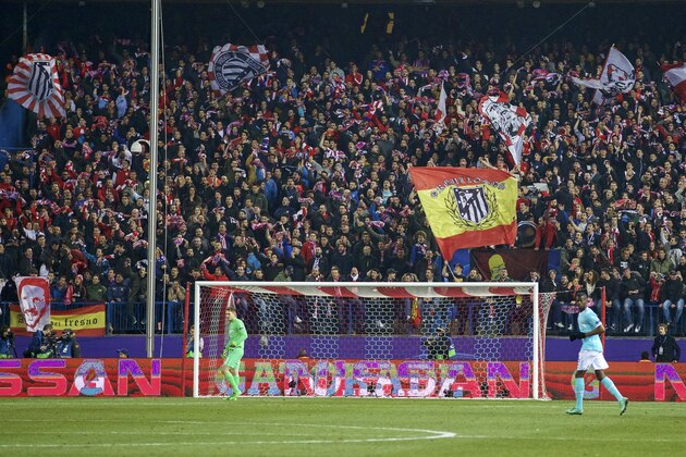 fans of Club Atletico de Madrid supporters during the UEFA Champions League Round of 16, Second leg match between Atletico madrid and PSV Eindhoven on March 15, 2016 at the Estadio Vicente Calderón in Madrid, Spain.(Photo by VI Images via Getty Images)