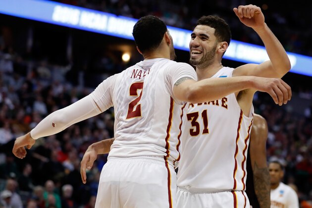 DENVER, CO - MARCH 17:  Georges Niang #31 reacts with Abdel Nader #2 of the Iowa State Cyclones after a basket against the Iona Gaels during the first round of the 2016 NCAA Men's Basketball Tournament at the Pepsi Center on March 17, 2016 in Denver, Colorado.  (Photo by Justin Edmonds/Getty Images)