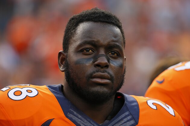 Denver Broncos running back Montee Ball (28) stands on the sidelines prior to an NFL preseason football game against the San Francisco 49ers, Saturday, Aug. 29, 2015, in Denver. (AP Photo/Jack Dempsey)