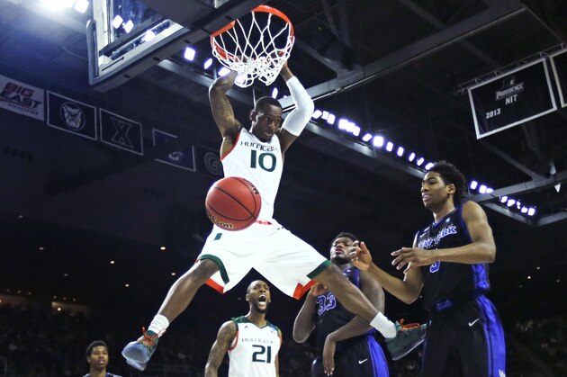Miami guard Sheldon McClellan (10) dunks against Buffalo during the first half of a first-round NCAA college men's basketball tournament game in Providence, R.I., Thursday, March 17, 2016. (AP Photo/Charles Krupa) Miami guard Sheldon McClellan (10) dunks against Buffalo during the first half of a first-round NCAA college men's basketball tournament game in Providence, R.I., Thursday, March 17, 2016. (AP Photo/Charles Krupa)