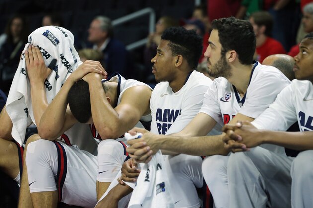 PROVIDENCE, RI - MARCH 17: The Arizona Wildcats bench reacts in the second half against the Wichita State Shockers during the first round of the 2016 NCAA Men's Basketball Tournament at Dunkin' Donuts Center on March 17, 2016 in Providence, Rhode Island. (Photo by Jim Rogash/Getty Images) PROVIDENCE, RI - MARCH 17: The Arizona Wildcats bench reacts in the second half against the Wichita State Shockers during the first round of the 2016 NCAA Men's Basketball Tournament at Dunkin' Donuts Center on March 17, 2016 in Providence, Rhode Island. (Photo by Jim Rogash/Getty Images)