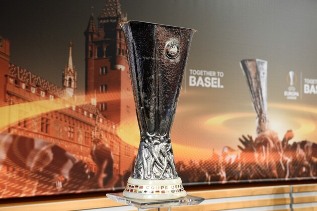 A picture shows the trophy of the UEFA Europa League football championship ahead of the round of 16 draw at the UEFA headquarters in Nyon on February 26, 2016.  AFP PHOTO / ALAIN GROSCLAUDE / AFP / ALAIN GROSCLAUDE        (Photo credit should read ALAIN GROSCLAUDE/AFP/Getty Images)